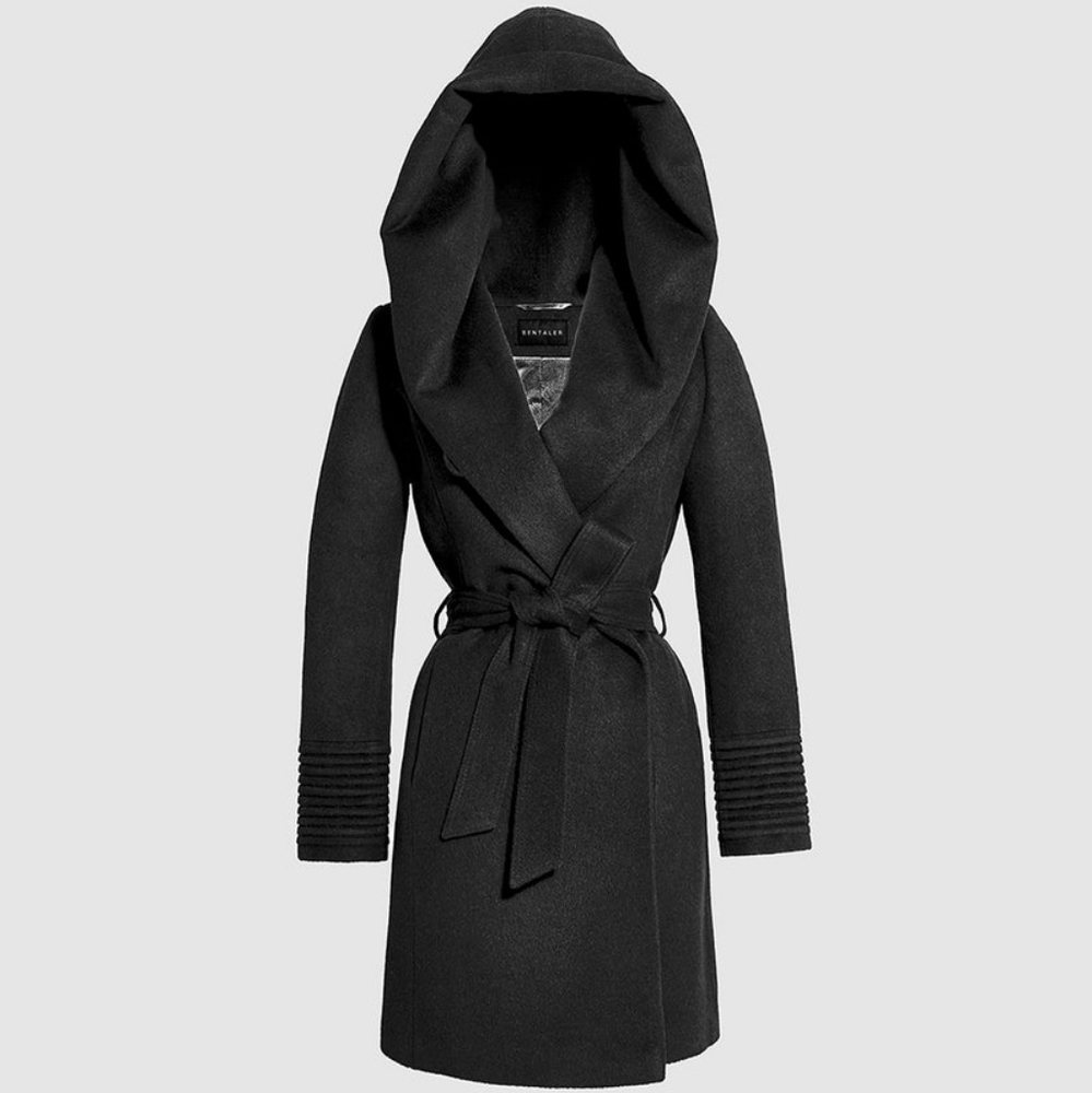 Sentaler mid length hooded wrap coat